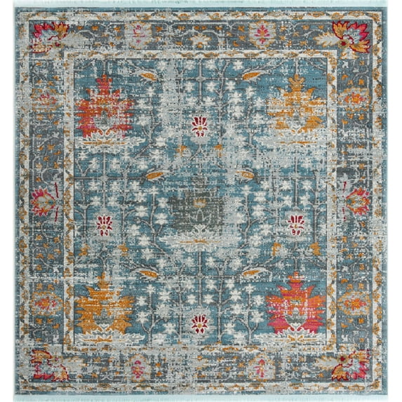 Rugs.com Paragon Collection Rug – 8 Ft Square Blue Medium-Pile Rug Perfect For Living Rooms, Kitchens, Entryways