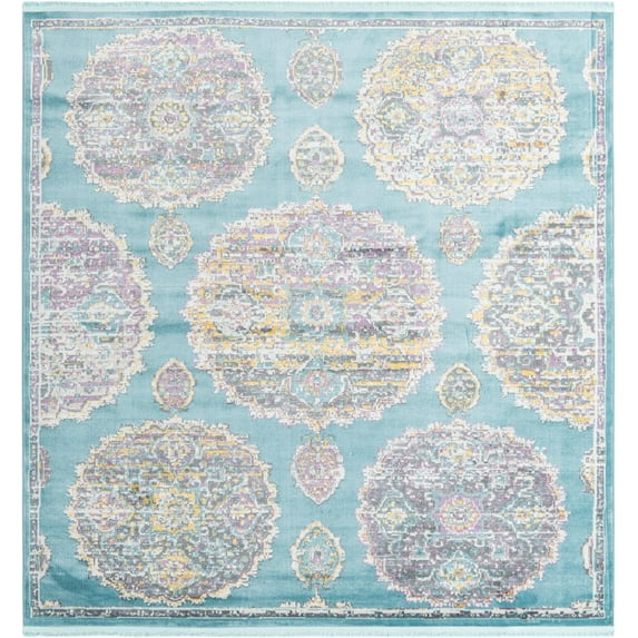 Rugs.com Paragon Collection Rug – 8 Ft Square Blue Medium-Pile Rug Perfect For Living Rooms, Kitchens, Entryways