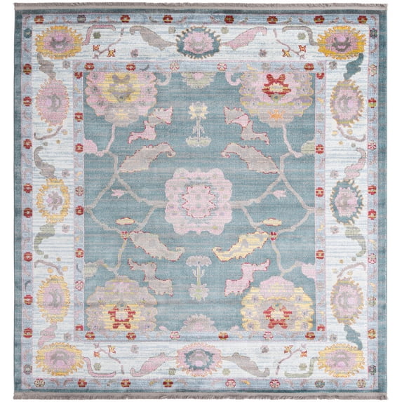 Rugs.com Paragon Collection Rug – 8 Ft Square Gray Blue Medium-Pile Rug Perfect For Living Rooms, Kitchens, Entryways