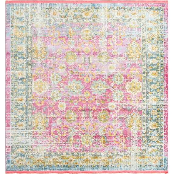 Rugs.com Paragon Collection Rug – 8 Ft Square Pink Medium-Pile Rug Perfect For Living Rooms, Kitchens, Entryways