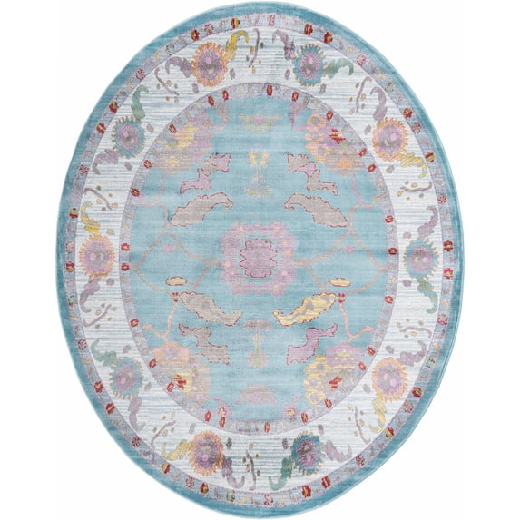 Rugs.com Paragon Collection Rug – 8' x 10' Oval Aqua Medium-Pile Rug Perfect For Living Rooms, Large Dining Rooms, Open Floorplans
