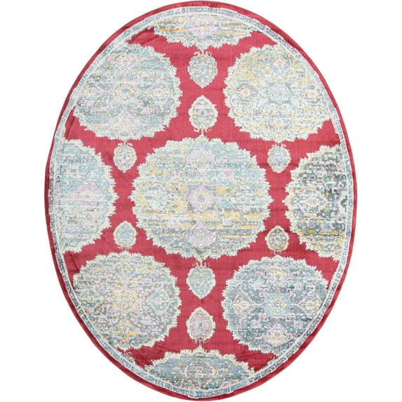 Rugs.com Paragon Collection Rug – 8' x 10' Oval Red Medium-Pile Rug Perfect For Living Rooms, Large Dining Rooms, Open Floorplans