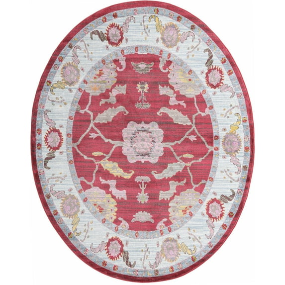 Rugs.com Paragon Collection Rug – 8' x 10' Oval Red Medium-Pile Rug Perfect For Living Rooms, Large Dining Rooms, Open Floorplans
