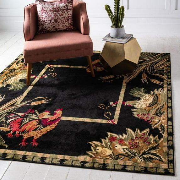 Rugs.com Pastoral Collection Rug – 3 Ft Square Black Medium Rug Perfect For Living Rooms, Kitchens, Entryways