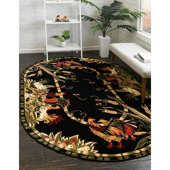 Rugs.com Pastoral Collection Rug – 4' x 6' Oval Black Medium Rug Perfect For Living Rooms, Large Dining Rooms, Open Floorplans