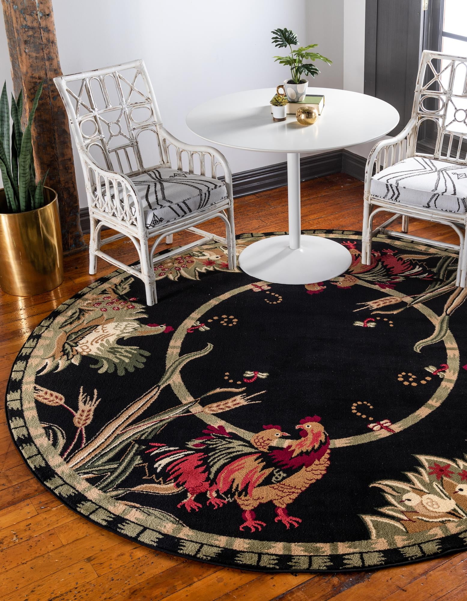 Rugs.com Pastoral Collection Rug – 5 Ft Round Black Medium Rug Perfect ...