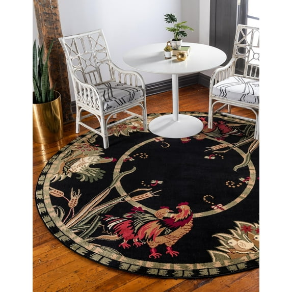 Rugs.com Pastoral Collection Rug – 5 Ft Round Black Medium Rug Perfect For Kitchens, Dining Rooms