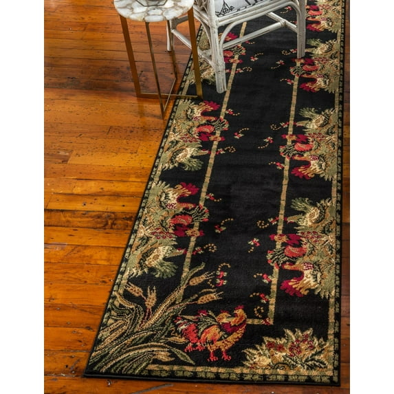 Rugs.com Pastoral Collection Rug – 6 Ft Runner Black Medium Rug Perfect For Hallways, Entryways