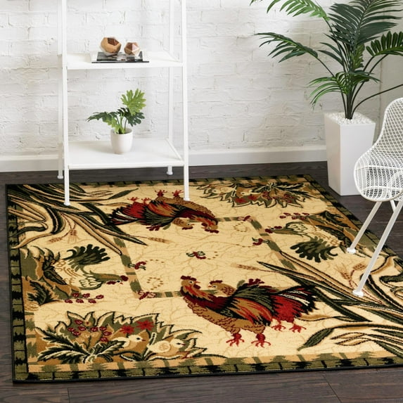 Rugs.com Pastoral Collection Rug – 6 Ft Square Cream Medium Rug Perfect For Living Rooms, Kitchens, Entryways