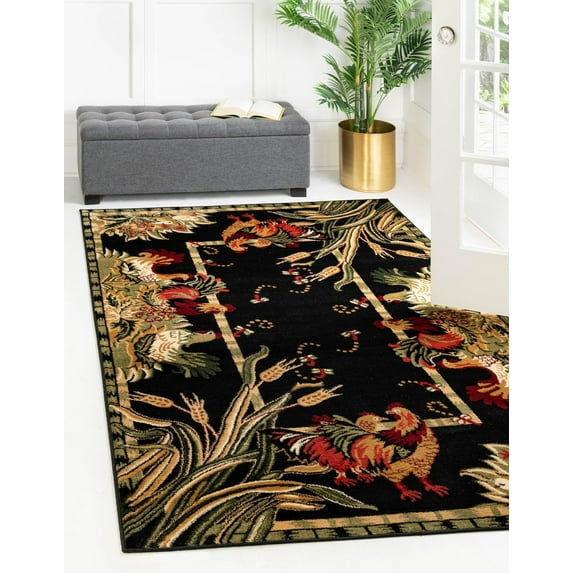 Rugs.com Pastoral Collection Rug – 6' x 9' Black Medium Rug Perfect For Bedrooms, Dining Rooms, Living Rooms