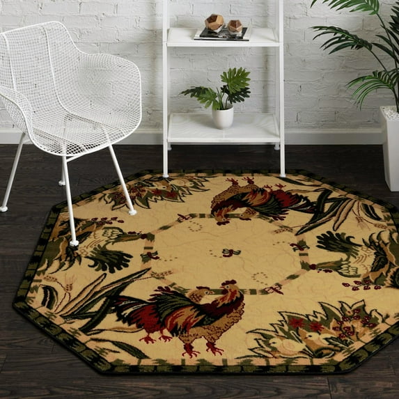 Rugs.com Pastoral Collection Rug – 8 Ft Octagon Cream Medium Rug Perfect For Living Rooms, Kitchens, Entryways