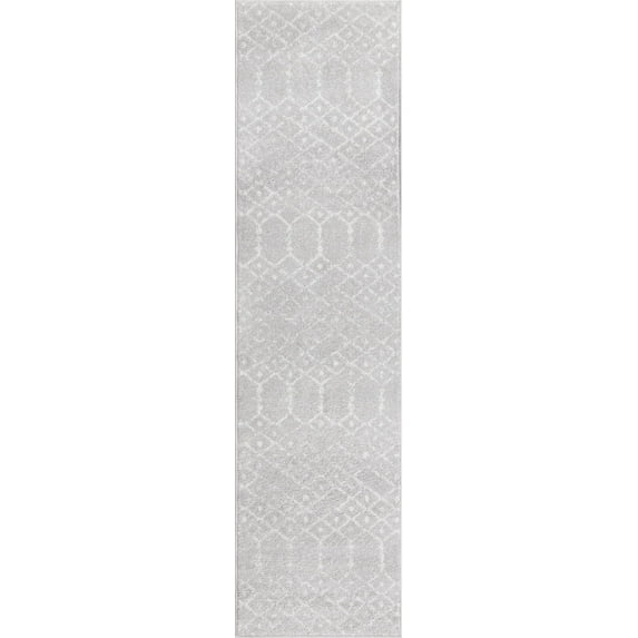 Rugs.com Paxon Trellis Collection Rug – 10 Ft Runner Light Gray Medium Rug Perfect For Hallways, Entryways