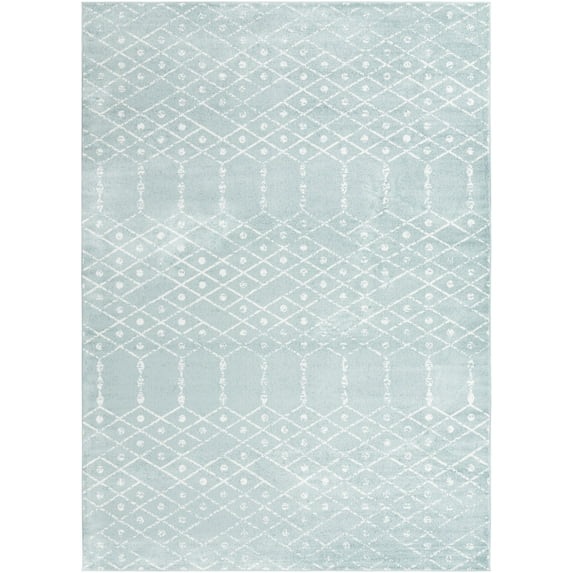 Rugs.com Paxon Trellis Collection Rug – 10' x 13' Aqua Medium Rug Perfect For Living Rooms, Large Dining Rooms, Open Floorplans
