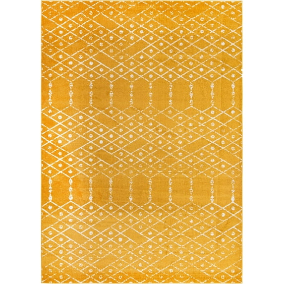 Rugs.com Paxon Trellis Collection Rug – 10' x 13' Yellow Medium Rug Perfect For Living Rooms, Large Dining Rooms, Open Floorplans