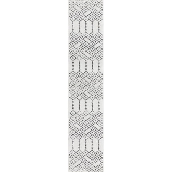 Rugs.com Paxon Trellis Collection Rug – 13 Ft Runner Ivory Black Medium Rug Perfect For Hallways, Entryways
