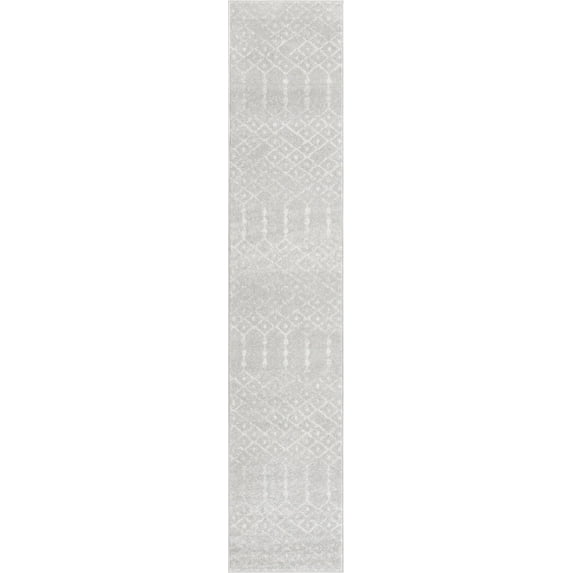 Rugs.com Paxon Trellis Collection Rug – 13 Ft Runner Light Gray Medium Rug Perfect For Hallways, Entryways