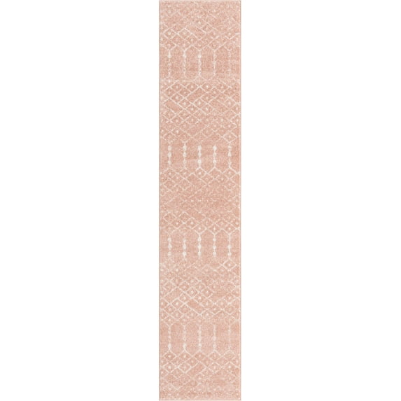 Rugs.com Paxon Trellis Collection Rug – 13 Ft Runner Rose Pink Medium Rug Perfect For Hallways, Entryways