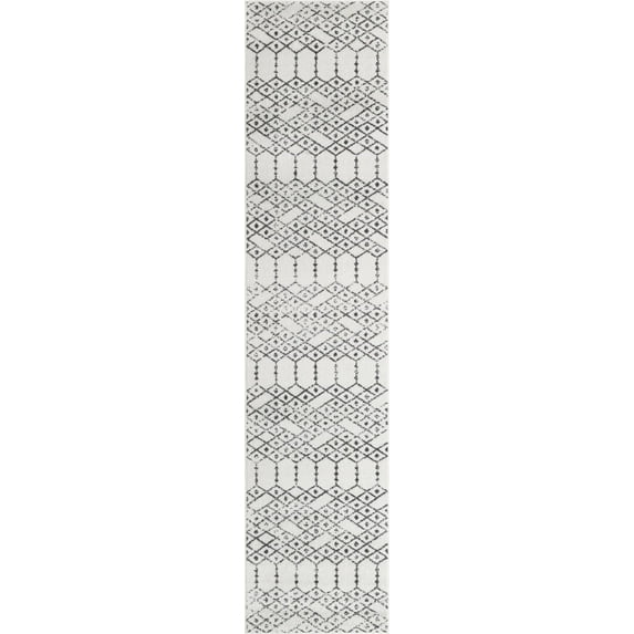 Rugs.com Paxon Trellis Collection Rug – 16 Ft Runner Ivory Black Medium Rug Perfect For Hallways, Entryways