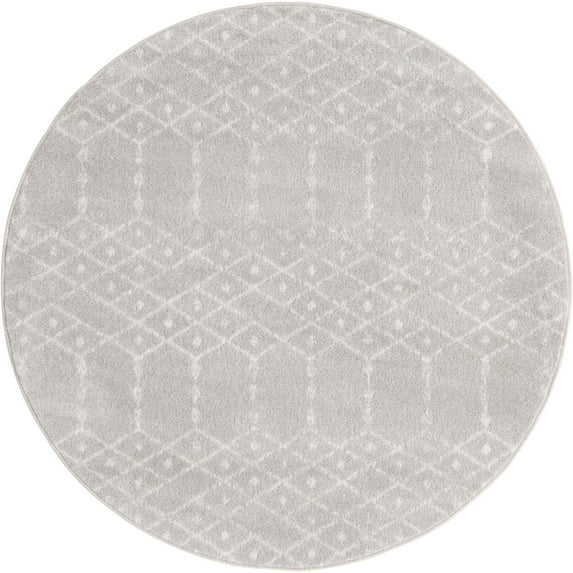 Rugs.com Paxon Trellis Collection Rug – 3 Ft Round Light Gray Medium Rug Perfect For Kitchens, Dining Rooms