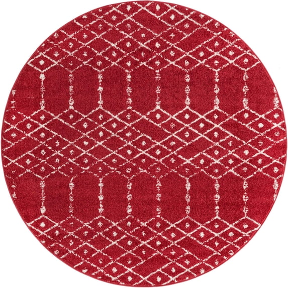 Rugs.com Paxon Trellis Collection Rug – 3 Ft Round Raspberry Pink Medium Rug Perfect For Kitchens, Dining Rooms
