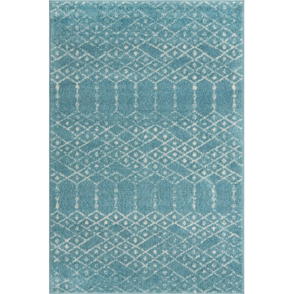 Rugs.com Paxon Trellis Collection Rug – 3' x 5' Teal Blue Medium Rug Perfect For Entryways, Kitchens, Breakfast Nooks, Accent Pieces