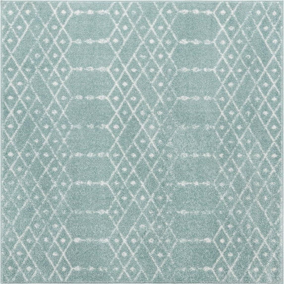 Rugs.com Paxon Trellis Collection Rug – 4 Ft Square Aqua Medium Rug Perfect For Living Rooms, Kitchens, Entryways