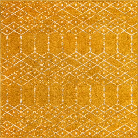 Rugs.com Paxon Trellis Collection Rug – 4 Ft Square Yellow Medium Rug Perfect For Living Rooms, Kitchens, Entryways
