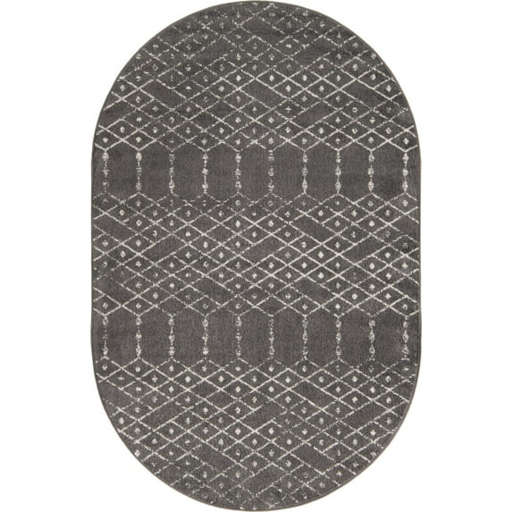 Rugs.com Paxon Trellis Collection Rug – 4' x 6' Oval Charcoal Gray Medium Rug Perfect For Living Rooms, Large Dining Rooms, Open Floorplans