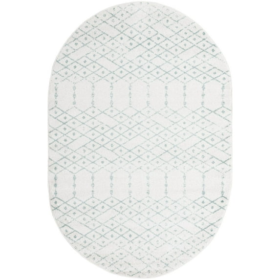 Rugs.com Paxon Trellis Collection Rug – 4' x 6' Oval Ivory Aqua Medium Rug Perfect For Living Rooms, Large Dining Rooms, Open Floorplans