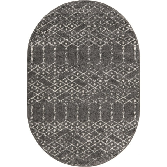Rugs.com Paxon Trellis Collection Rug – 5 Ft Octagon Charcoal Gray Medium Rug Perfect For Living Rooms, Kitchens, Entryways