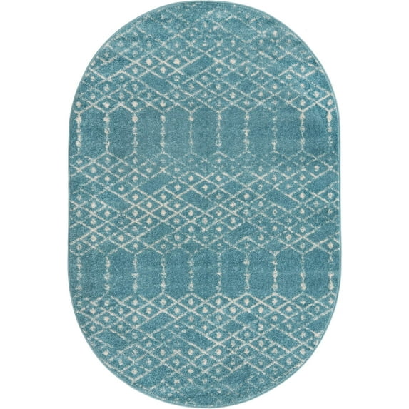 Rugs.com Paxon Trellis Collection Rug – 5 Ft Octagon Teal Blue Medium Rug Perfect For Living Rooms, Kitchens, Entryways