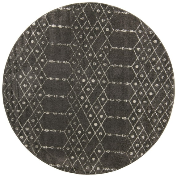Rugs.com Paxon Trellis Collection Rug – 5 Ft Round Charcoal Gray Medium Rug Perfect For Kitchens, Dining Rooms