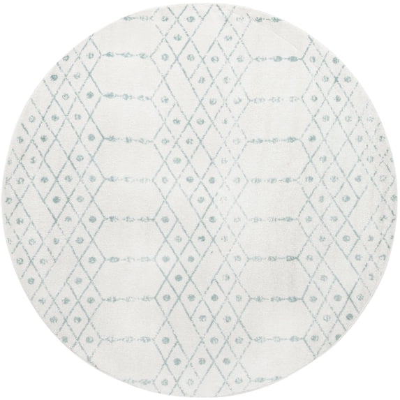 Rugs.com Paxon Trellis Collection Rug – 5 Ft Round Ivory Aqua Medium Rug Perfect For Kitchens, Dining Rooms