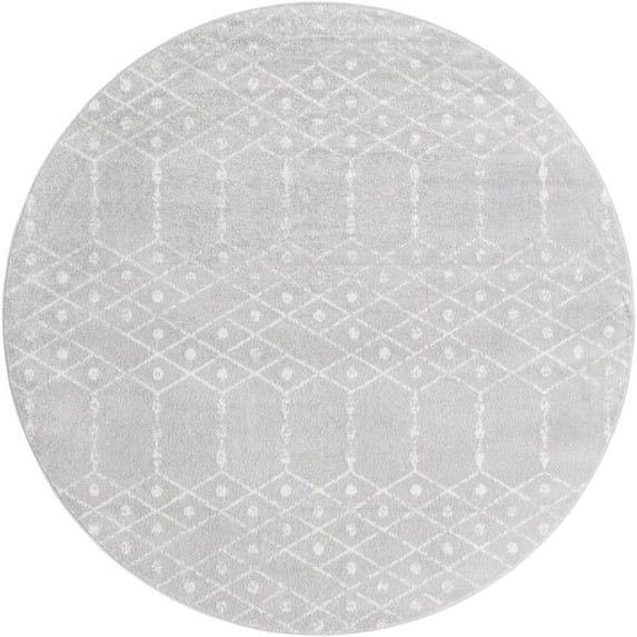 Rugs.com Paxon Trellis Collection Rug – 5 Ft Round Light Gray Medium Rug Perfect For Kitchens, Dining Rooms