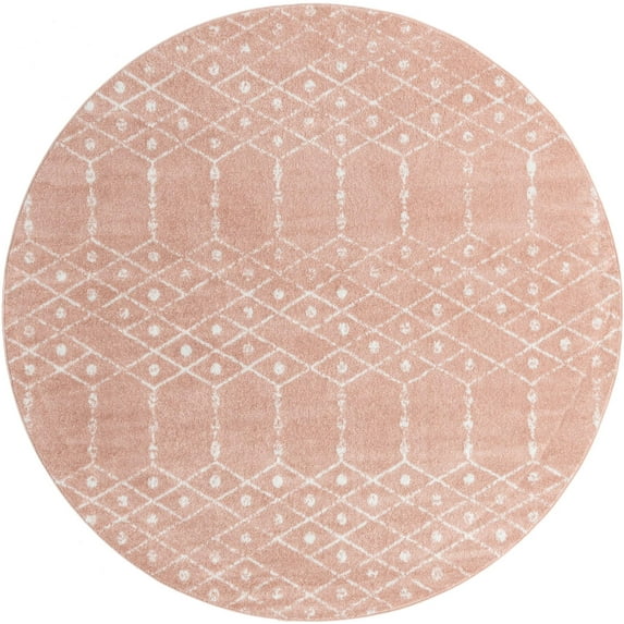 Rugs.com Paxon Trellis Collection Rug – 5 Ft Round Rose Pink Medium Rug Perfect For Kitchens, Dining Rooms