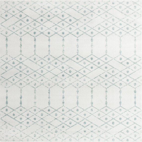 Rugs.com Paxon Trellis Collection Rug – 5 Ft Square Ivory Aqua Medium Rug Perfect For Living Rooms, Kitchens, Entryways