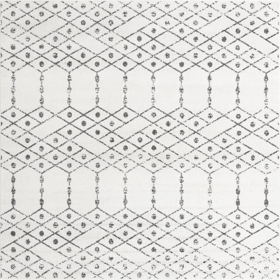 Rugs.com Paxon Trellis Collection Rug – 5 Ft Square Ivory Black Medium Rug Perfect For Living Rooms, Kitchens, Entryways