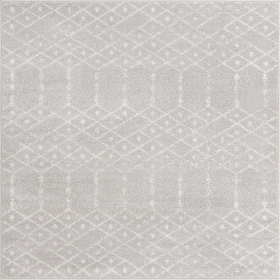 Rugs.com Paxon Trellis Collection Rug – 5 Ft Square Light Gray Medium Rug Perfect For Living Rooms, Kitchens, Entryways