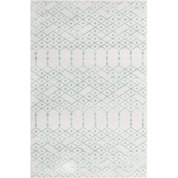Rugs.com Paxon Trellis Collection Rug – 5' x 8' Ivory Aqua Medium Rug Perfect For Bedrooms, Dining Rooms, Living Rooms