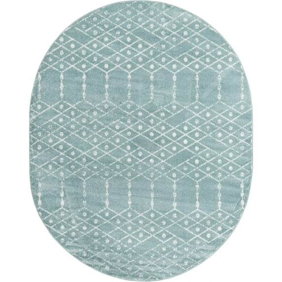Rugs.com Paxon Trellis Collection Rug – 5' x 8' Oval Aqua Medium Rug Perfect For Living Rooms, Large Dining Rooms, Open Floorplans