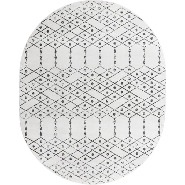Rugs.com Paxon Trellis Collection Rug – 5' x 8' Oval Ivory Black Medium Rug Perfect For Living Rooms, Large Dining Rooms, Open Floorplans