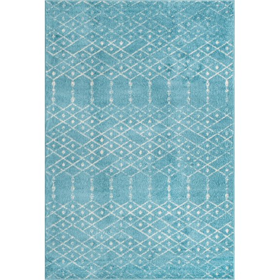 Rugs.com Paxon Trellis Collection Rug – 5' x 8' Teal Blue Medium Rug Perfect For Bedrooms, Dining Rooms, Living Rooms