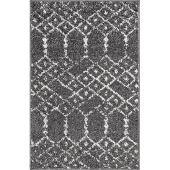 Rugs.com Paxon Trellis Collection Rug – 6 Ft Runner Charcoal Gray Medium Rug Perfect For Hallways, Entryways