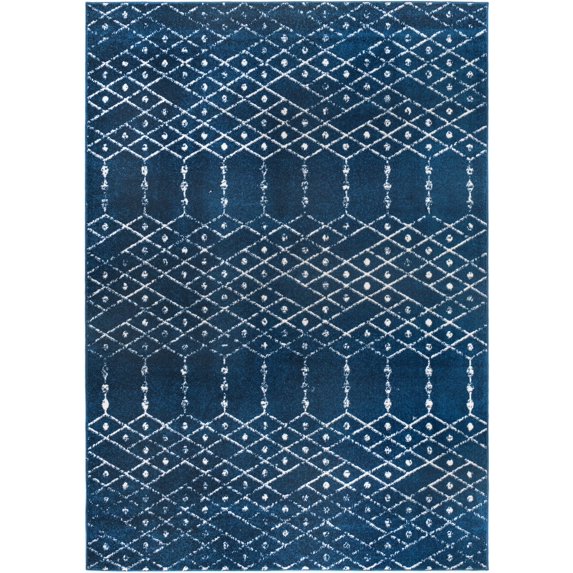 Rugs.com Paxon Trellis Collection Rug – 6' x 9' Navy Blue Medium Rug Perfect For Bedrooms, Dining Rooms, Living Rooms