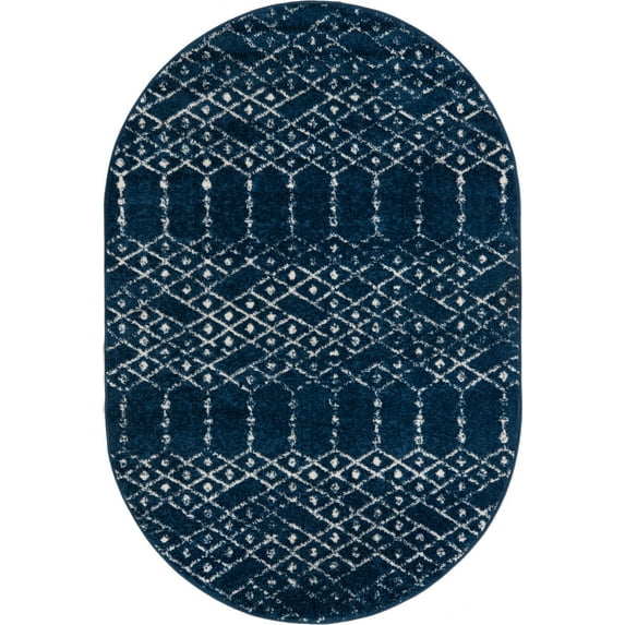Rugs.com Paxon Trellis Collection Rug – 8 Ft Octagon Navy Blue Medium Rug Perfect For Living Rooms, Kitchens, Entryways