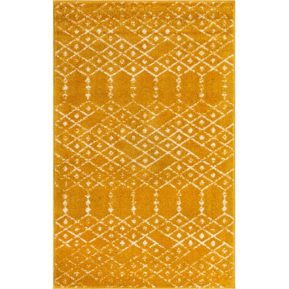 Rugs.com Paxon Trellis Collection Rug – 8 Ft Round Yellow Medium Rug Perfect For Kitchens, Dining Rooms