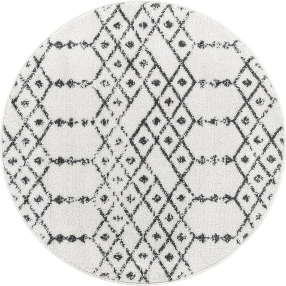 Rugs.com Paxon Trellis Collection Rug – 8 Ft Square Ivory Black Medium Rug Perfect For Living Rooms, Kitchens, Entryways
