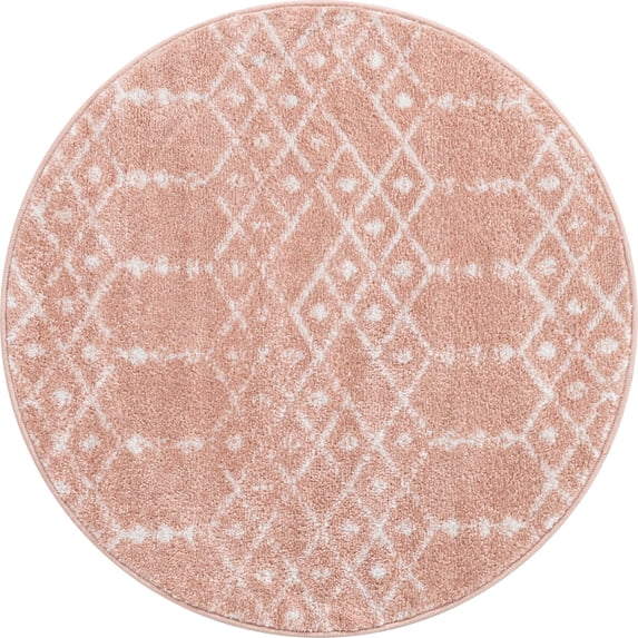 Rugs.com Paxon Trellis Collection Rug – 8 Ft Square Rose Pink Medium Rug Perfect For Living Rooms, Kitchens, Entryways
