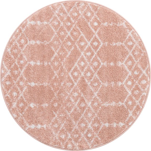 Rugs.com Paxon Trellis Collection Rug – 8 Ft Square Rose Pink Medium Rug Perfect For Living Rooms, Kitchens, Entryways