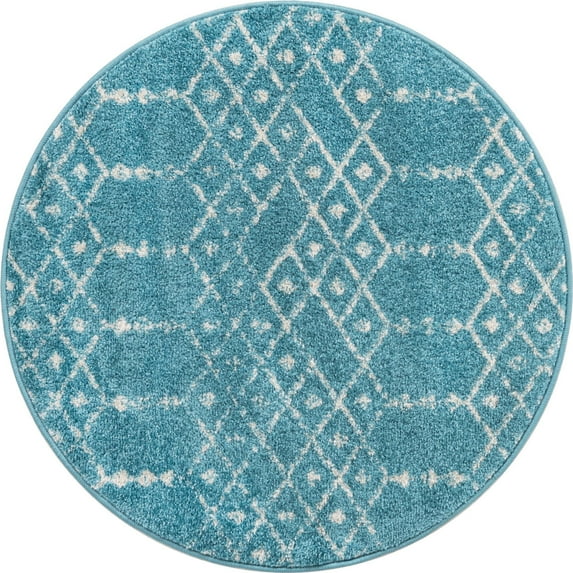 Rugs.com Paxon Trellis Collection Rug – 8 Ft Square Teal Blue Medium Rug Perfect For Living Rooms, Kitchens, Entryways